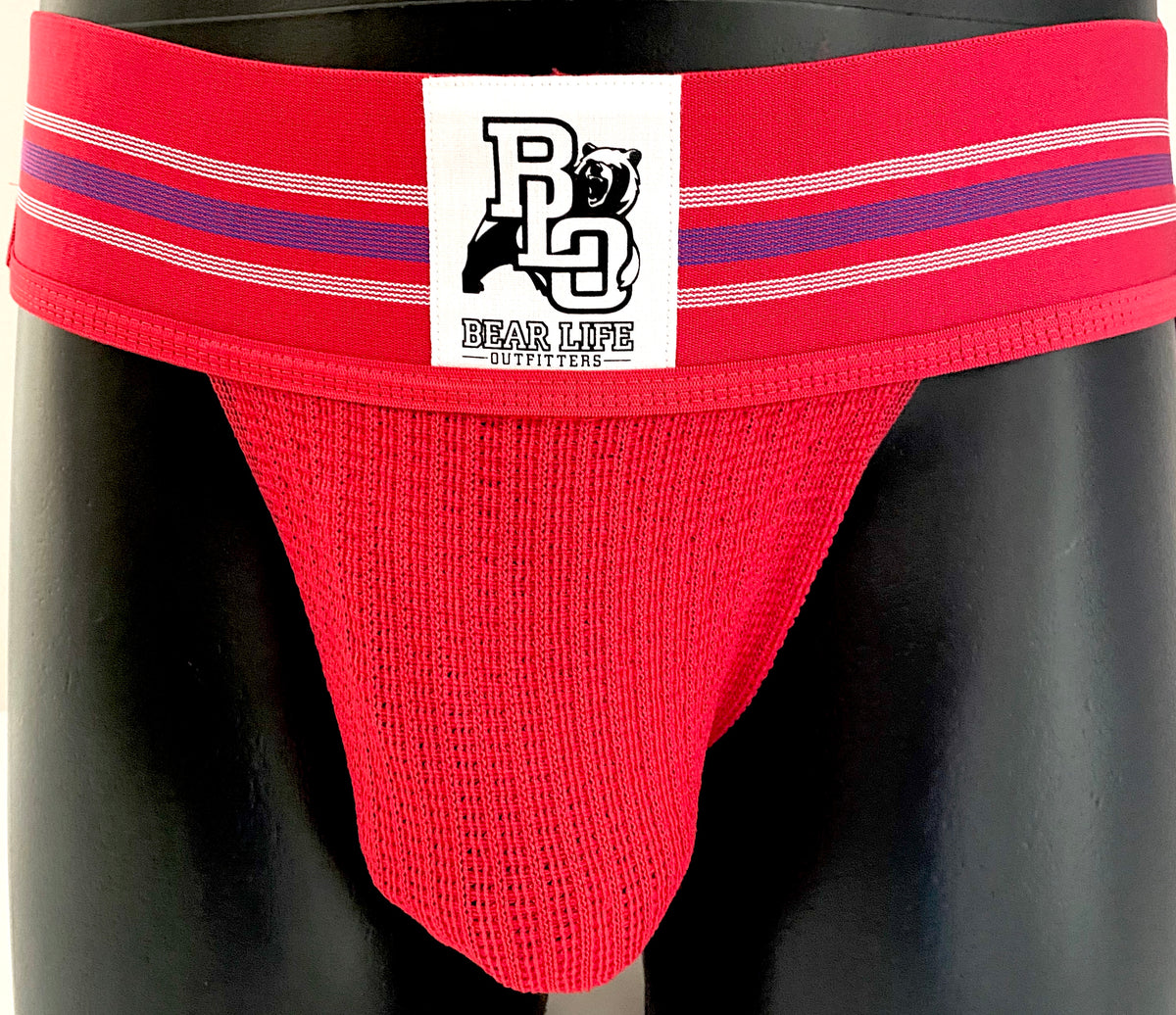 Mens Red Leather Jock Underwear With Zipper - Soveba Kilt Shop